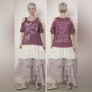 Butterfly Hand painted Cold Shoulder  Top - Purple